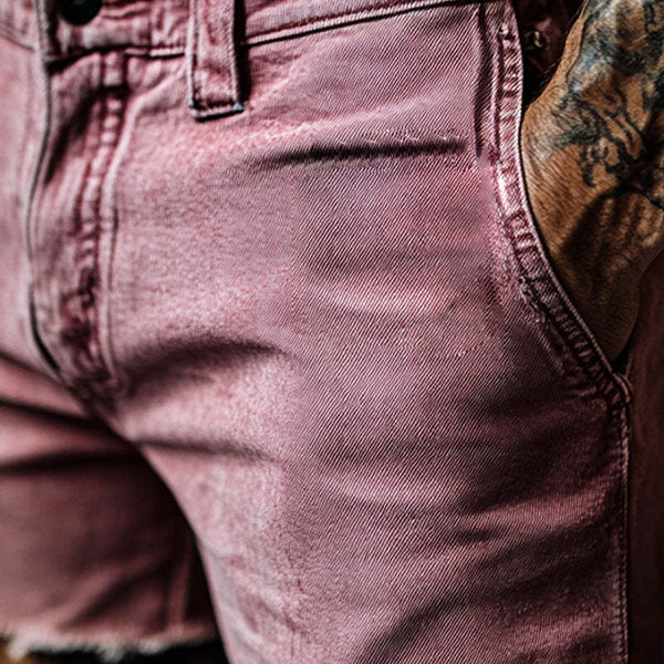 Men's Simple Vintage Raw Edge Denim Shorts