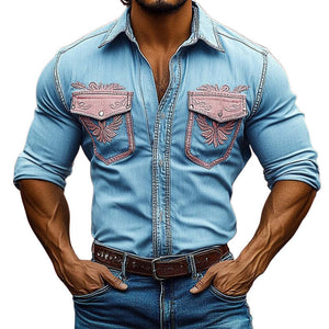 Herrenhemd im Vintage-Western-Cowboy-Stil mit Stickerei
