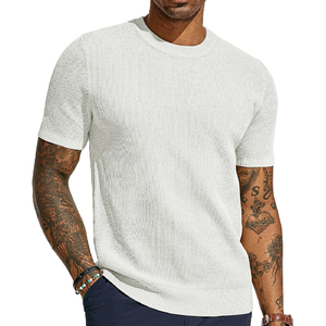 Men's Casual Round Neck Loose Knitted Short Sleeve Sweater T-Shirt