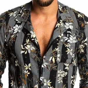 Men's Fashion Casual Slim Fit Vintage Printed Chiffon Long Sleeve Shirt