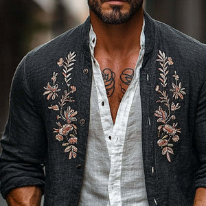 Men's Cotton And Linen Vintage Embroidered Cardigan Jacket