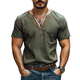 Men's Casual Cotton Linen V-neck Embroidered Patch Pocket Short-sleeved T-shirt