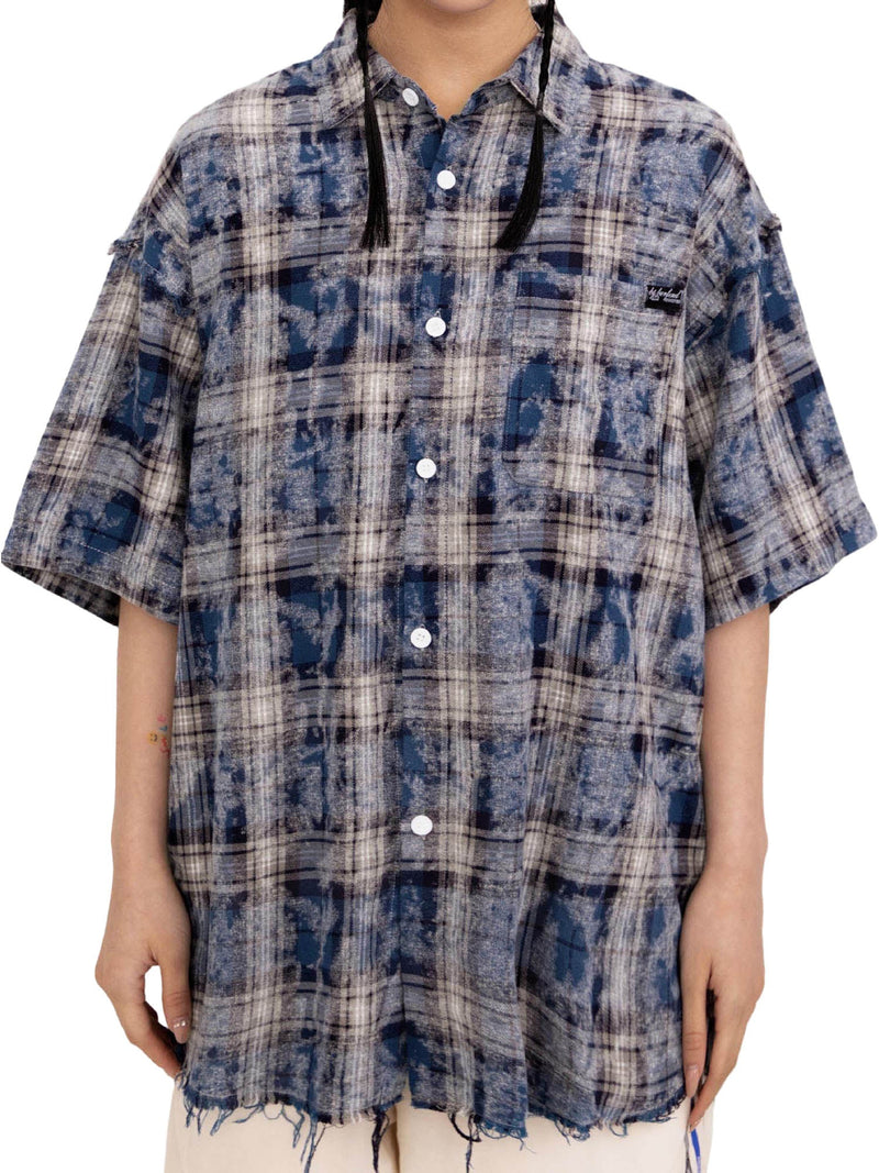 Tie-dye Plaid Hip-hop Short-sleeved Shirt