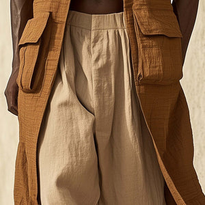 Men's Western Vintage Long Sleeveless Linen Vest