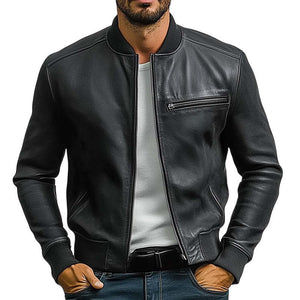 Herren Frühling und Herbst Pure Black PU Lederjacke