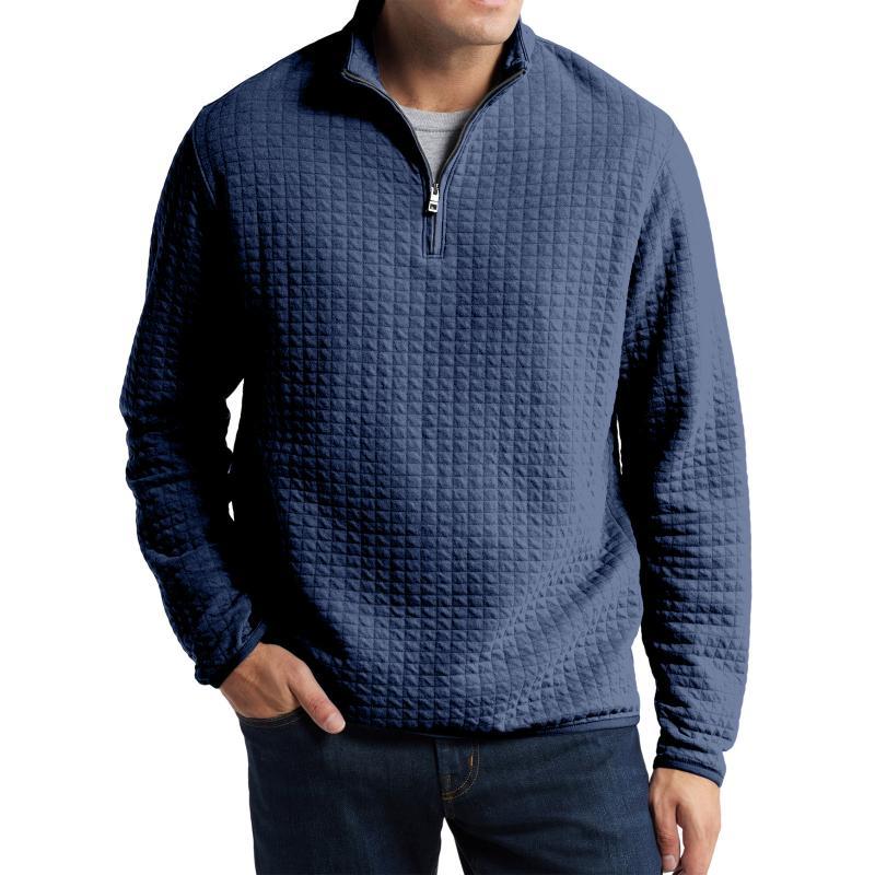 Men's Casual Solid Color Plaid Jacquard Loose Pullover Sweatshirt