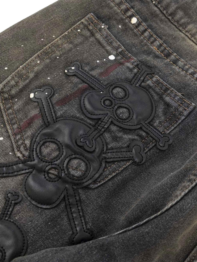 Leather Skull Splash Ink Micro-flared Jeans