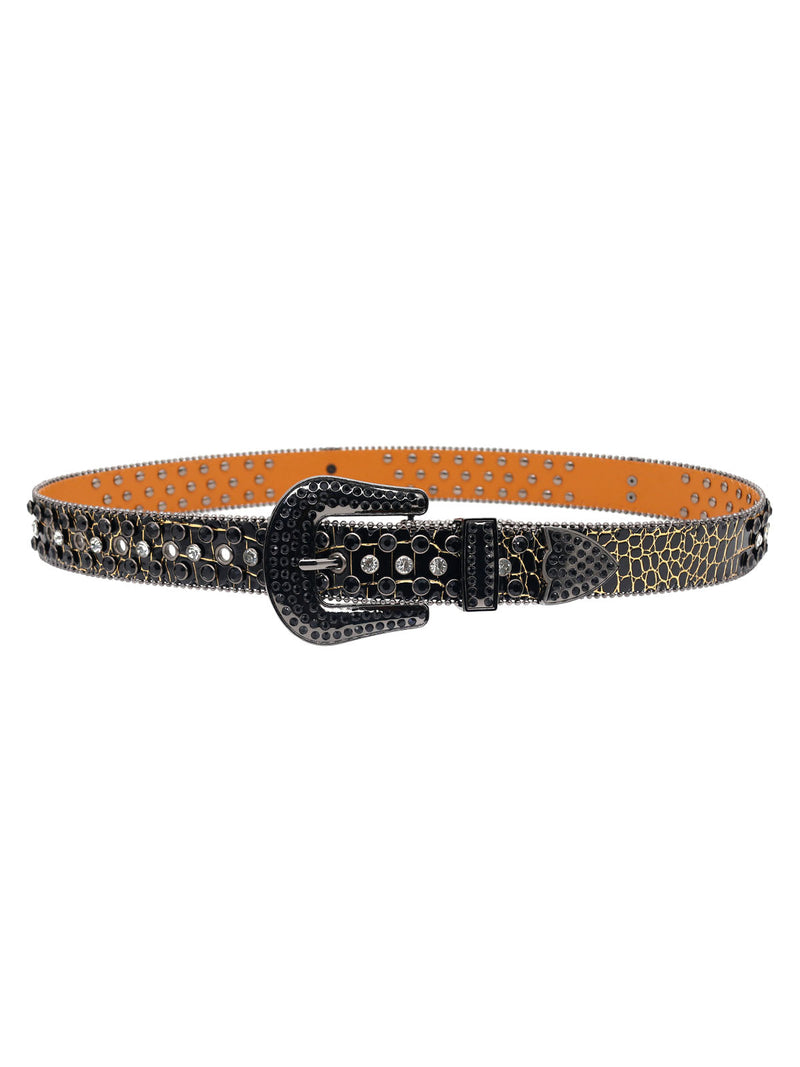 Punk Style Leather Hotflix  Rhinestone Belt