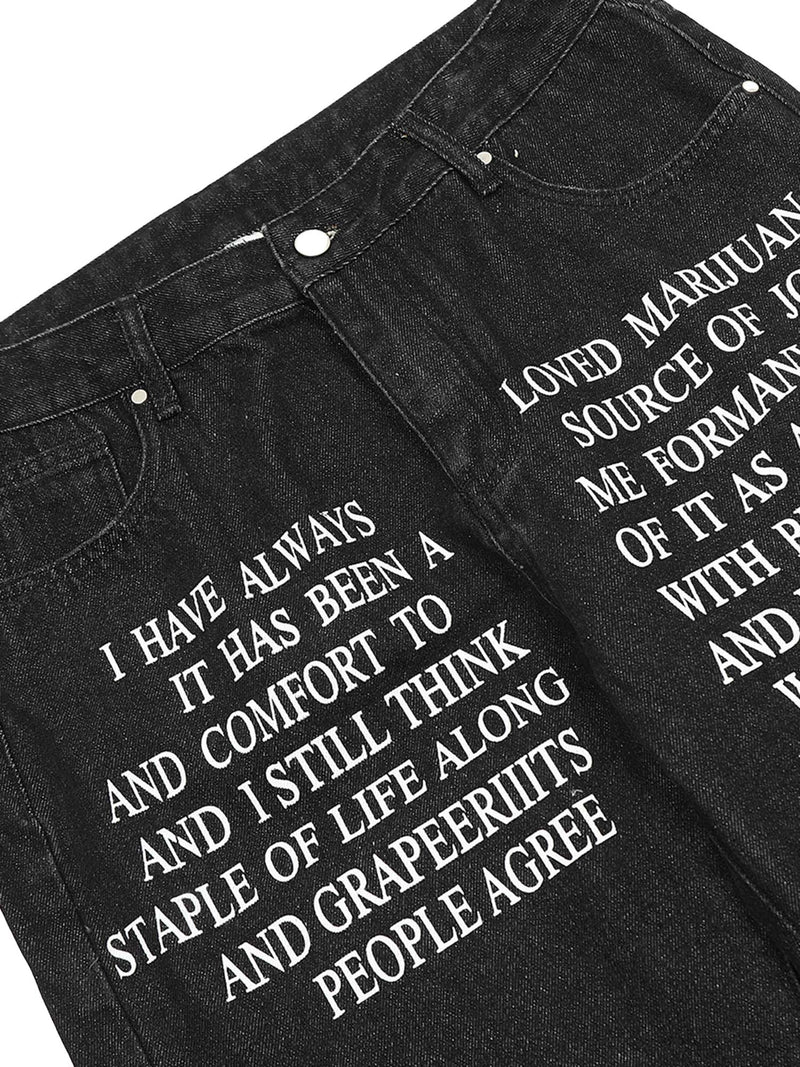 Letter Embroidery Hip-Hop Washed Jeans