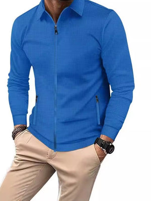 JACKE CARDIGAN REISSVERSCHLUSSJACKE LÄSSIGE LANGARM-WAFFEJACKE MIT REVERS