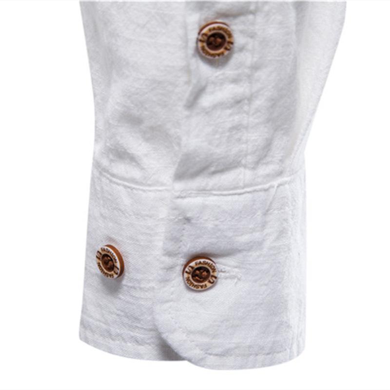 Men's Cotton And Linen Casual Solid Color Long-sleeved Shirt