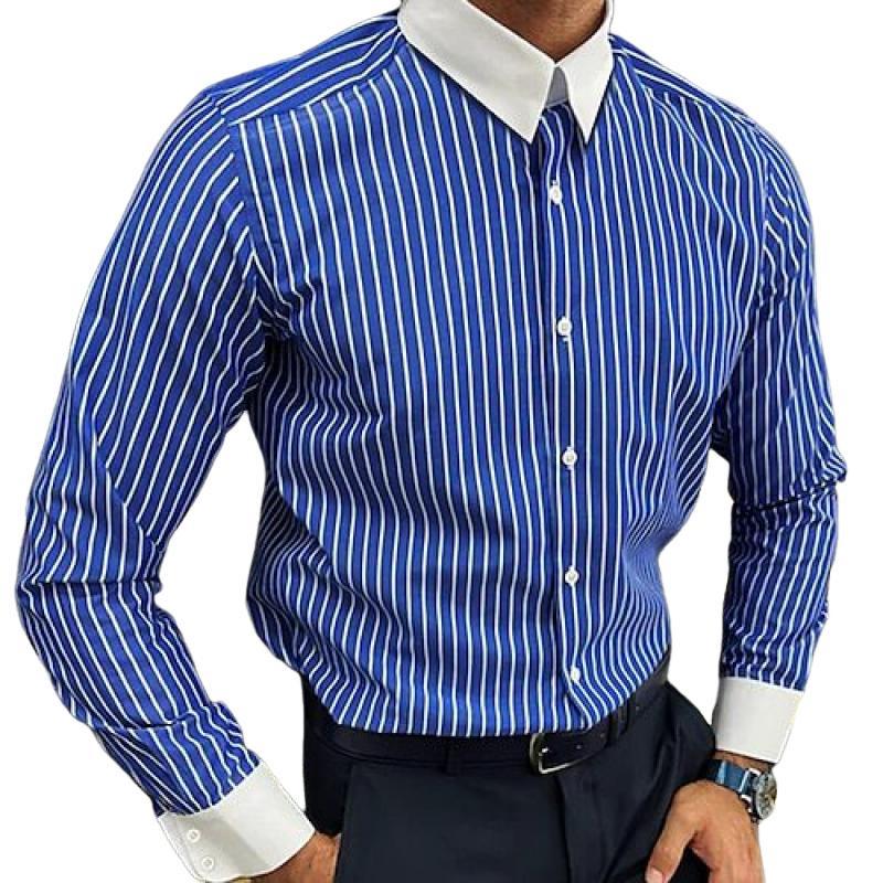 Gestreiftes, langärmliges Freizeithemd mit Colorblock-Revers für Herren