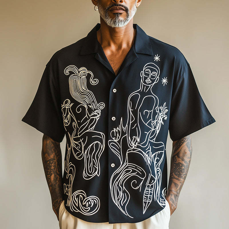 Men's Picasso Abstract Print Short Sleeve Shirt