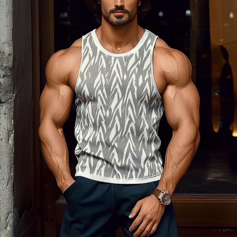 Lässiges, schmal geschnittenes Jacquard-Strick-Tanktop für Herren mit Rundhalsausschnitt