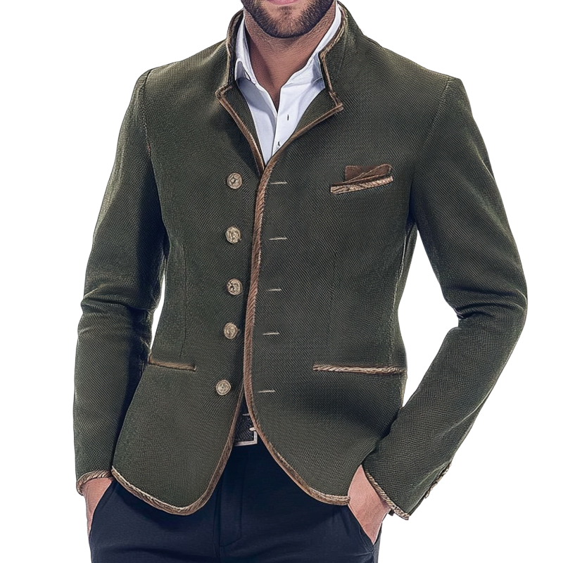 Men's Vintage Army Green Stand Collar Twill Button Jacket