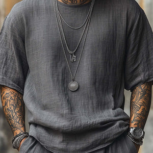 Einfarbiges, atmungsaktives Kurzarm-T-Shirt aus Leinen für Herren