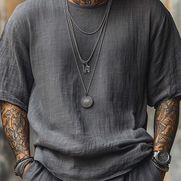 Men's Solid Color Linen Breathable Short-Sleeved T-Shirt