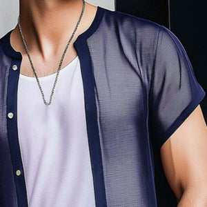 Herren Retro Casual Mesh Cropped Button Kurzarmhemd