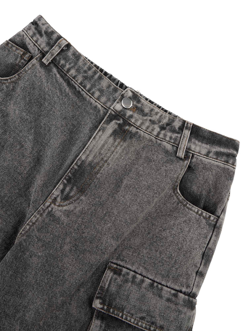 Street Stitching Multi-Pocket Workwear Washed Jeans