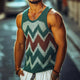 Herren Retro Casual Diamond Colorblock Rundhals-Tanktop