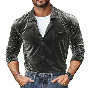 Men's Velvet Lapel Long Sleeve Shirt