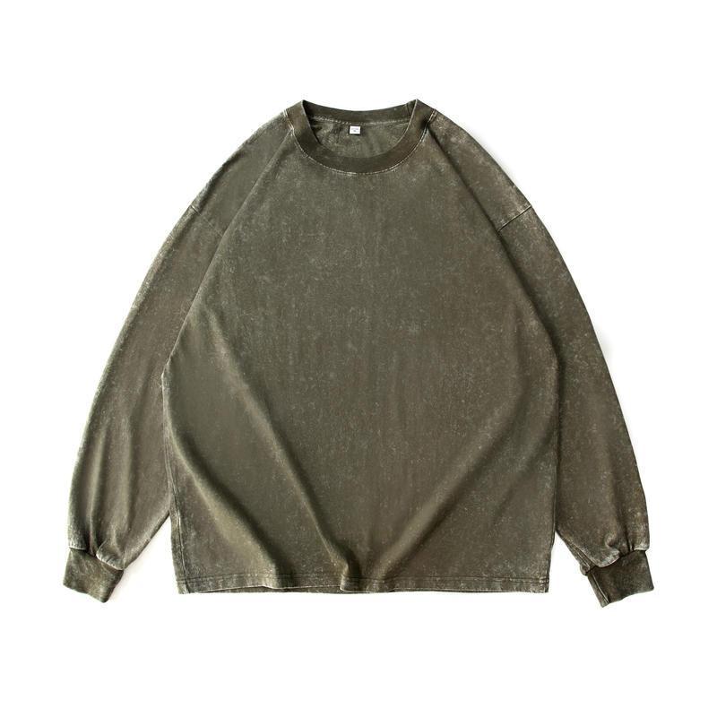 Men's Cotton Washed Distressed Long-sleeved T-shirt