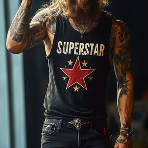 Lässiges Tanktop mit Rundhalsausschnitt und Retro-Aufdruck „SUPERSTAR“ für Herren