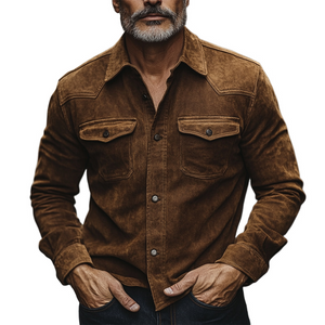 Men's Vintage Brown Suede Long Sleeve Shirt