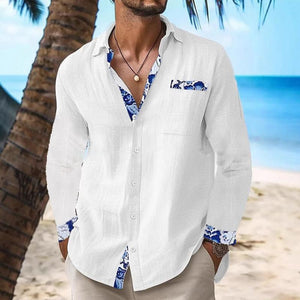 Herren Langarmhemd mit Print-Dekor und Revers