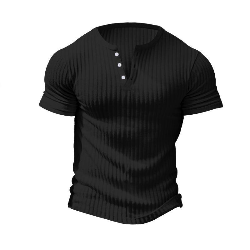 Men's Casual Stretch Knit Short Sleeve Henley T-Shirt