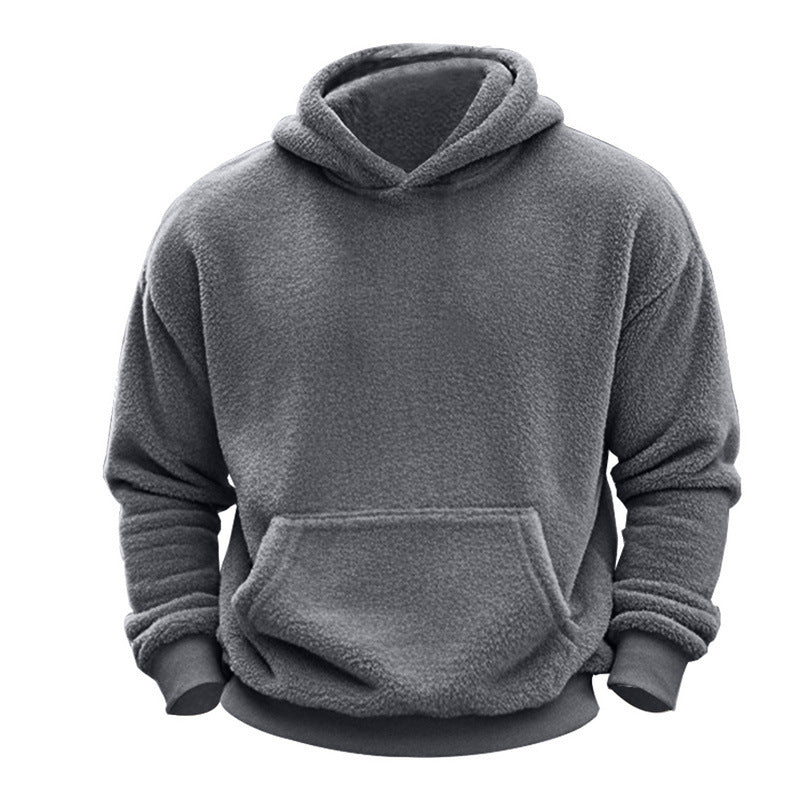 DOUBLE SIDED FLEECE YOUTH HOODED SWEATSHIRT MEN'S LAMBHAIR WINTER PULLOVER JACKET