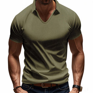 Men's Solid Color Waffle Lapel Short Sleeve POLO Shirt