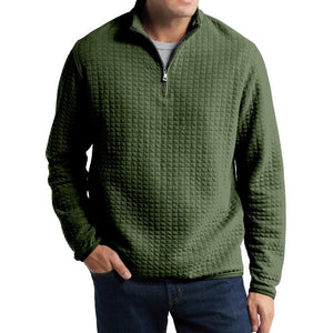 Men's Casual Solid Color Plaid Jacquard Loose Pullover Sweatshirt
