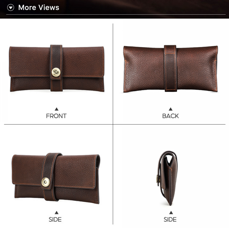 Men's Portable Handmade Top Layer Cowhide Magnetic Buckle Glasses Storage Bag