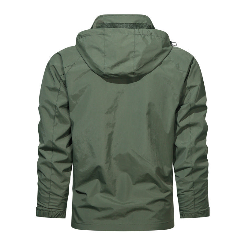 MEN'S SPORTS WORKWEAR WINDPROOF SOLID COLOR VERSATILE CASUAL HOODED JACKET