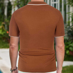 Einreihiges, kurzärmliges Poloshirt aus Strick für Herren