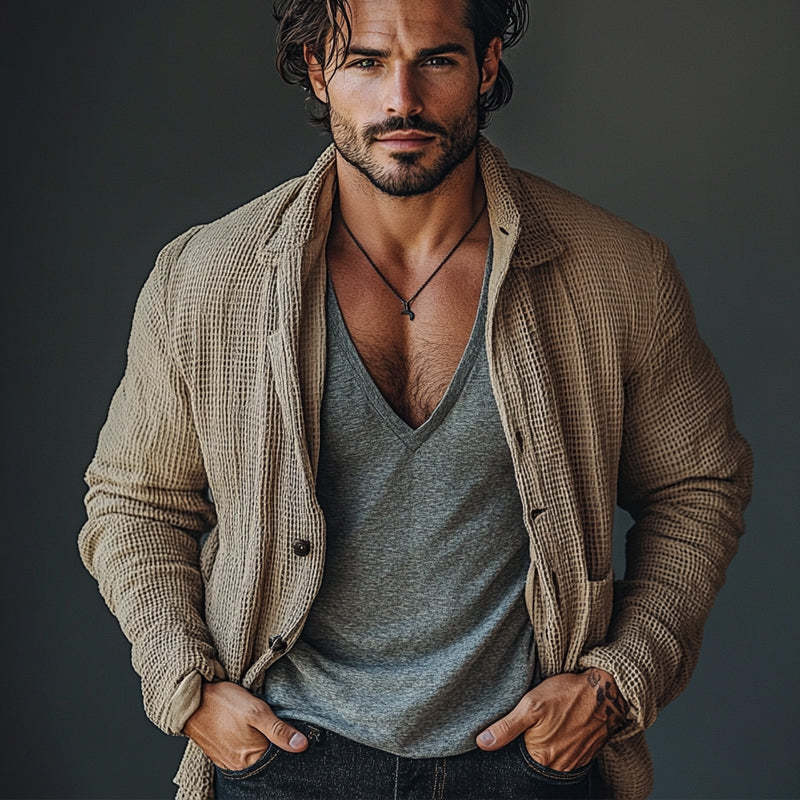 Men's Waffle Lapel Pocket Jacket