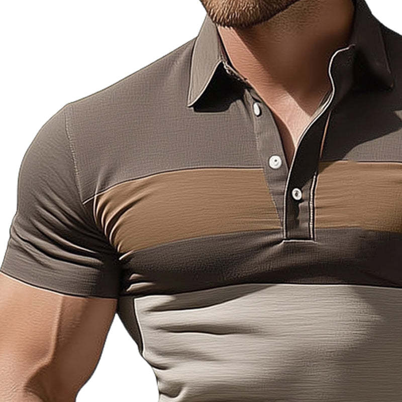 Men's Summer Colorblock Polo Collar Short Sleeve Slim Fit T-Shirt MTA0233D7U
