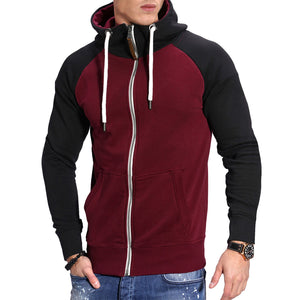 FARBIGE BLOCKIERTE FITNESS-SPORT-HOODIE FÜR HERREN, CASUAL FASHION, KONTRASTIERENDES CARDIGAN-TOP MIT RAGLANÄRMELN