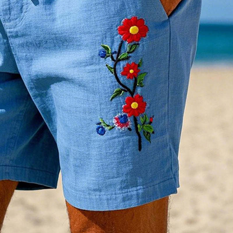Einfache, bestickte, leichte Strandshorts für Herren