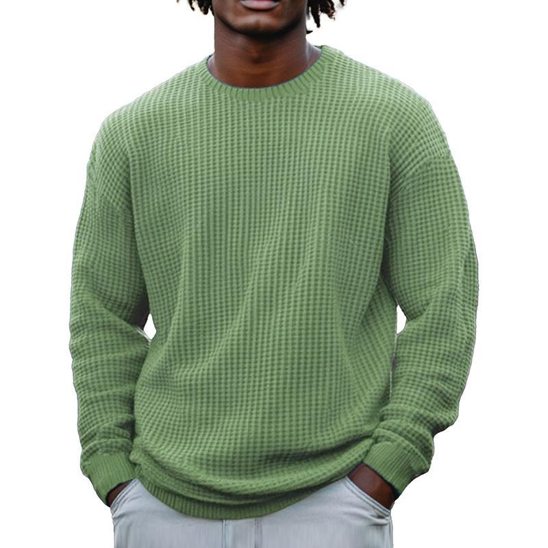 Einfarbiges, langärmliges Sweatshirt mit Waffelmuster und Rundhalsausschnitt für Herren
