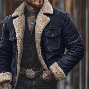 Warme Vintage-Jacke aus Wildleder mit Lammwollfutter für Herren