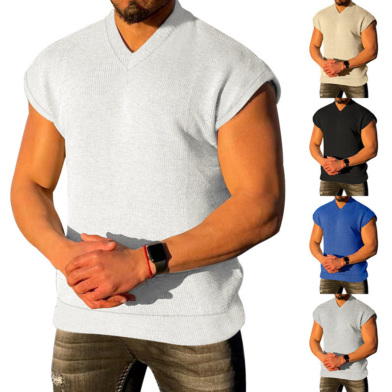 V-NECK MEN'S SLEEVELESS WAFFLE MEN'S SLEEVELESS T-SHIRT