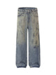 Distressed Washed Ink Splashed Straight Jeans