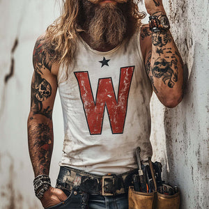 Lässiges Tanktop mit Rundhalsausschnitt und Retro-Rock-Aufdruck „WoW“ für Herren