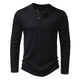 Lässiges, einfarbiges Langarm-T-Shirt mit Henley-Kragen für Herren