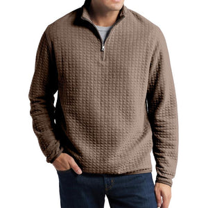 Men's Casual Solid Color Plaid Jacquard Loose Pullover Sweatshirt