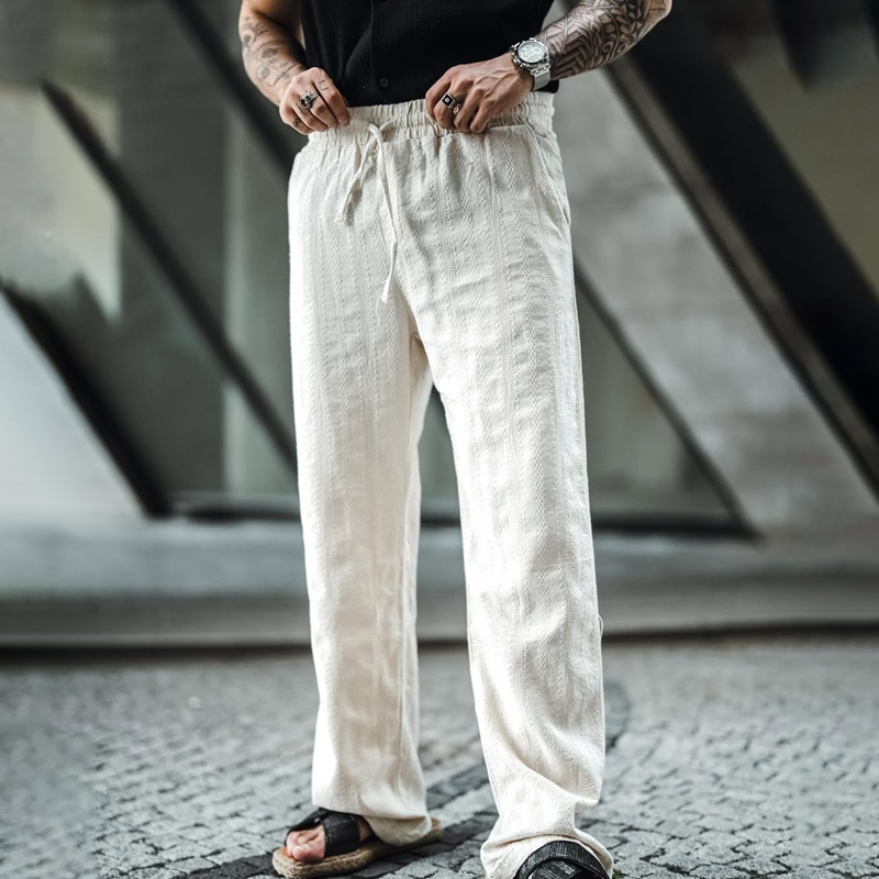 Herrenhose aus Baumwolle und Leinen mit mittlerer Taille und gerader Passform