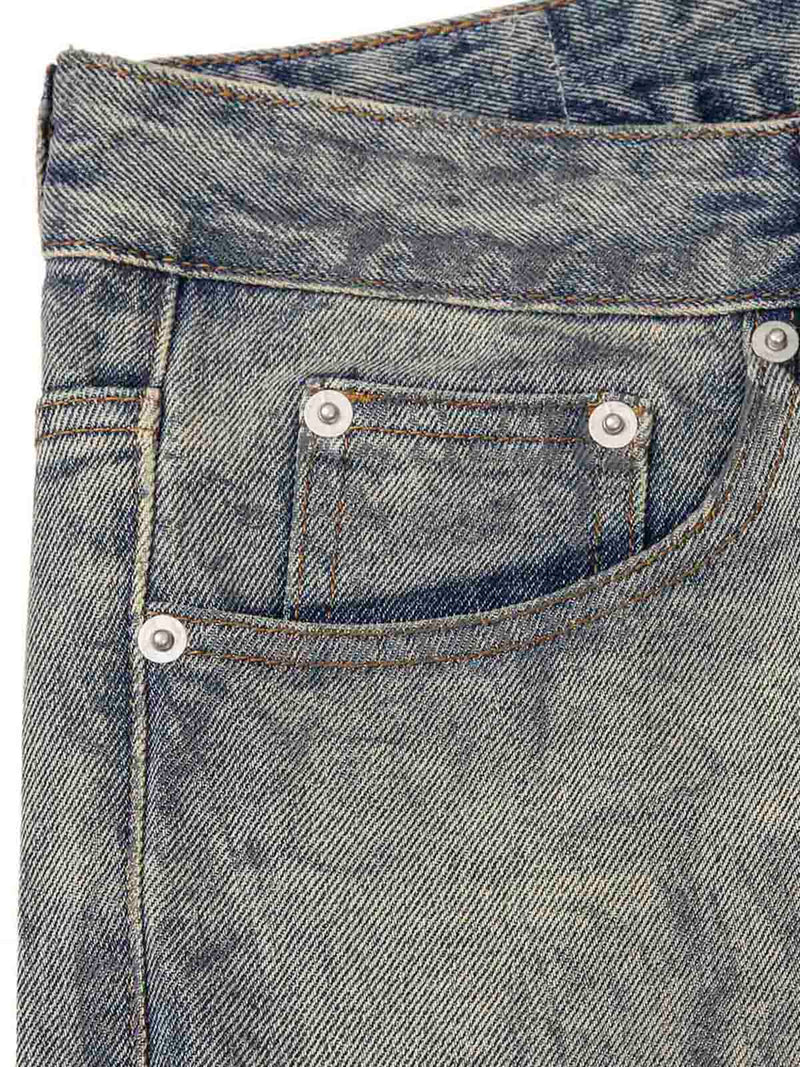 Distressed Washed Ink Splashed Straight Jeans