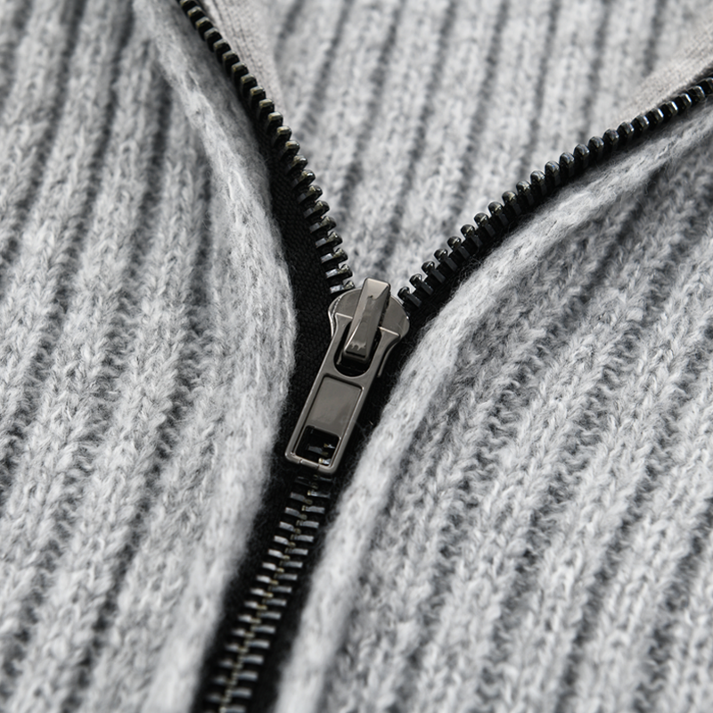 Modischer Herren-Strickpullover mit Stehkragen, einfarbig, gestreift, langen Ärmeln und mittlerer Länge